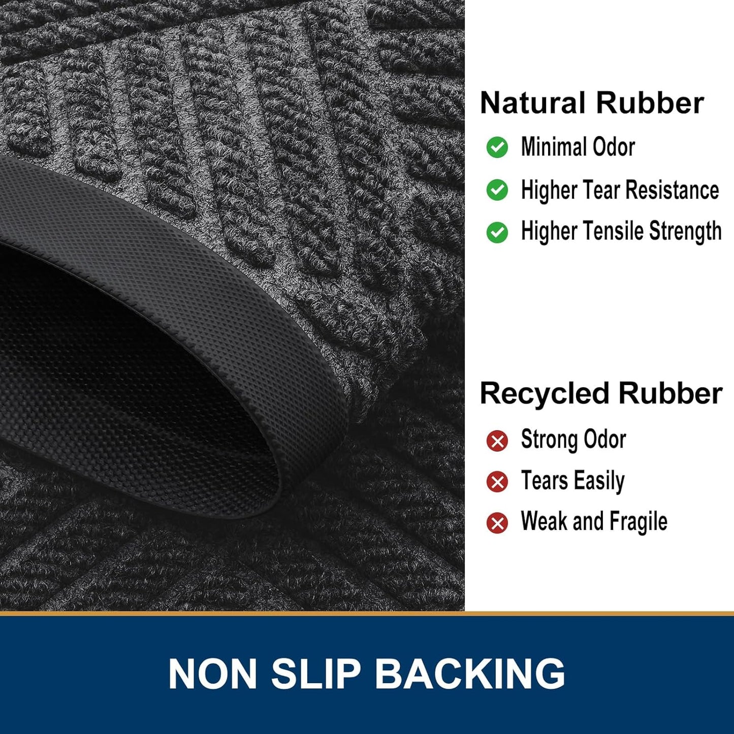 Smiry Front Door Mat Outside Entrance, Heavy Duty Outdoor Indoor Mat, Natural Rubber Doormat, Non Slip, Trap Dirt and Moisture, Easy Clean, Low Profile Patio Porch Entryway Mat, 71x47, Light Grey
