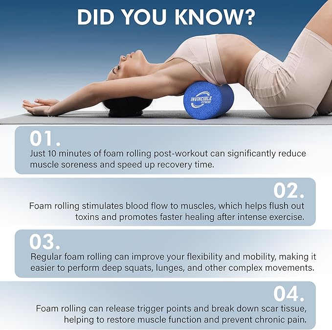 Invincible Fitness EPP Foam Roller for Deep Tissue Massage – Enhance Recovery, Relieve Pain, and Boost Mobility for a Stronger, Healthier You (Blue)