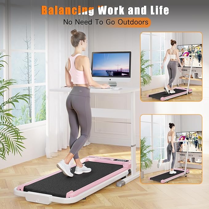 Incline Walking Pad with Handle Bar, Folding Treadmill Foldable Portable Under Desk for Home Office, Ultra Quiet <45dB, Safety Lock, 300+ LB Capacity