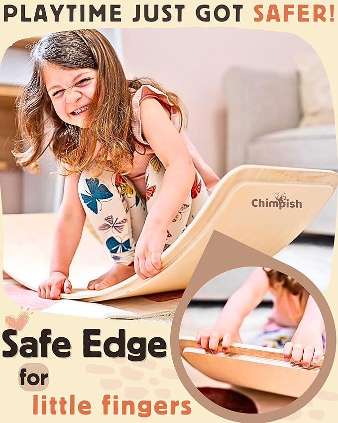 Wooden Balance Board - 37 inch Finger Safe Wobble Board for Toddlers, Wooden Balance Board for Kids