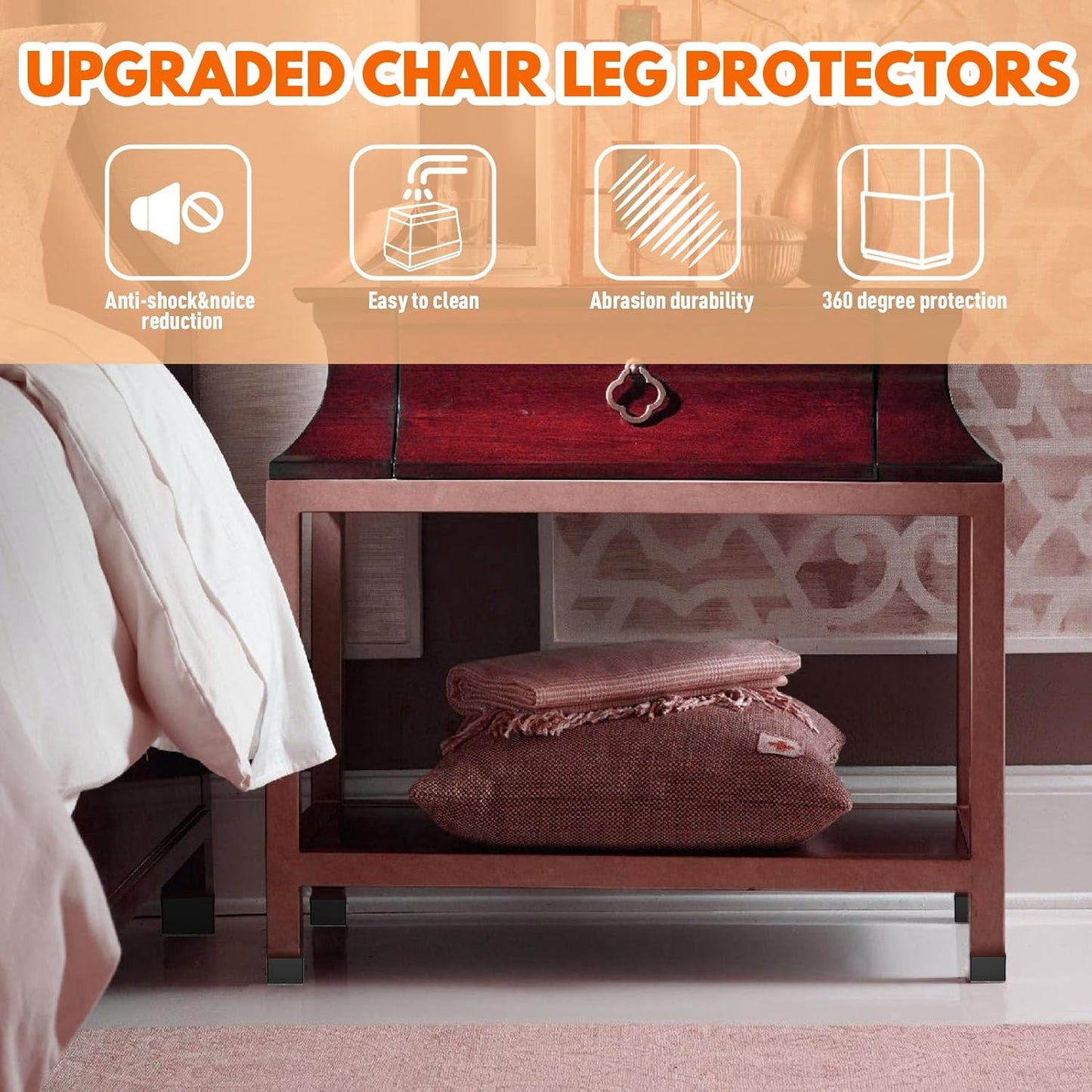 Rectangle Chair Leg Protectors for Hardwood Floors,16 PCS Silicone Covers to Protect Wood Tile Floors Felt Pads Furniture Leg Caps Reduce Noise. Easy to Move.(Black,2X 4 cm,Rectangular)