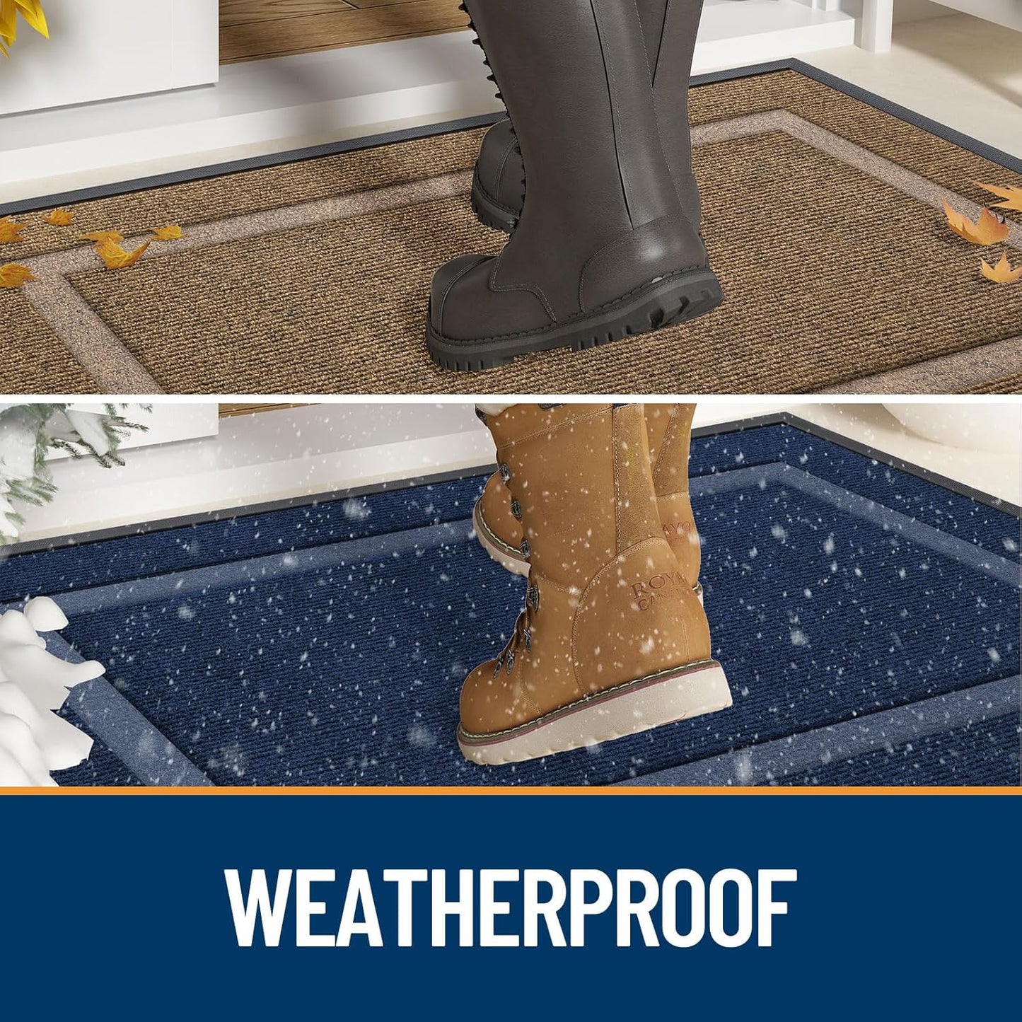 OLANLY Front Door Mat Indoor Outdoor Entrance, Waterproof All-Season, All-Weather Doormat, Sturdy Natural Rubber, Fade Resistant, Low Profile, Easy Clean Patio Porch Entryway Mat, 36x24, Beige