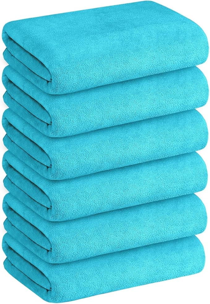 JML Bath Towels, Microfiber Bath Towel Set 6 Pack 30" x 60", Soft Absorbent Microfiber Bathroom Towels for Body, Adult, Aquamarine