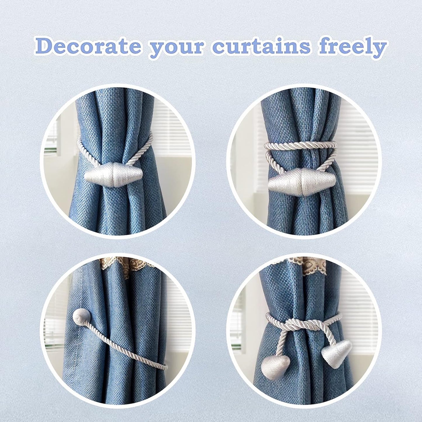 Hion Magnetic Curtain Tiebacks Dark Brown 2pcs, Curtain Tiebacks Buckles Holdbacks Holders Hooks Clip for Home Bedroom Office Decorative Curtain
