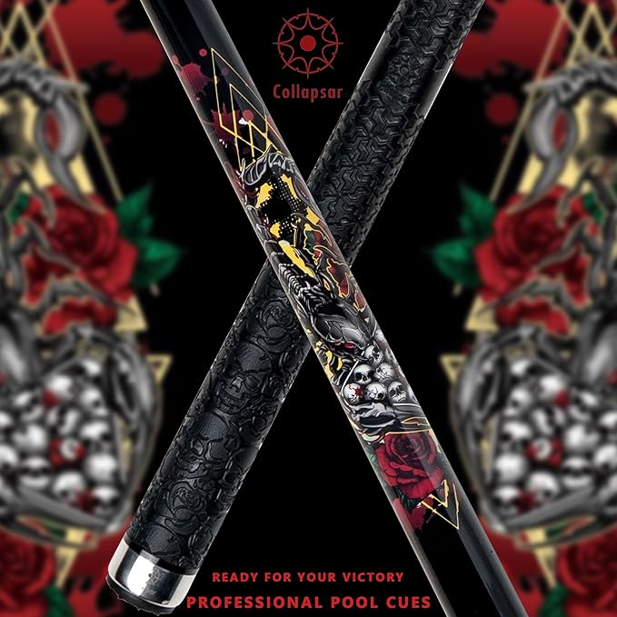 Collapsar CBP Pool Stick with 1X1 Hard Case,13mm Tip with Low Deflection Technology Billiard Cue,58" 2-Pieces 19-21 oz Professional Pool Cue Set