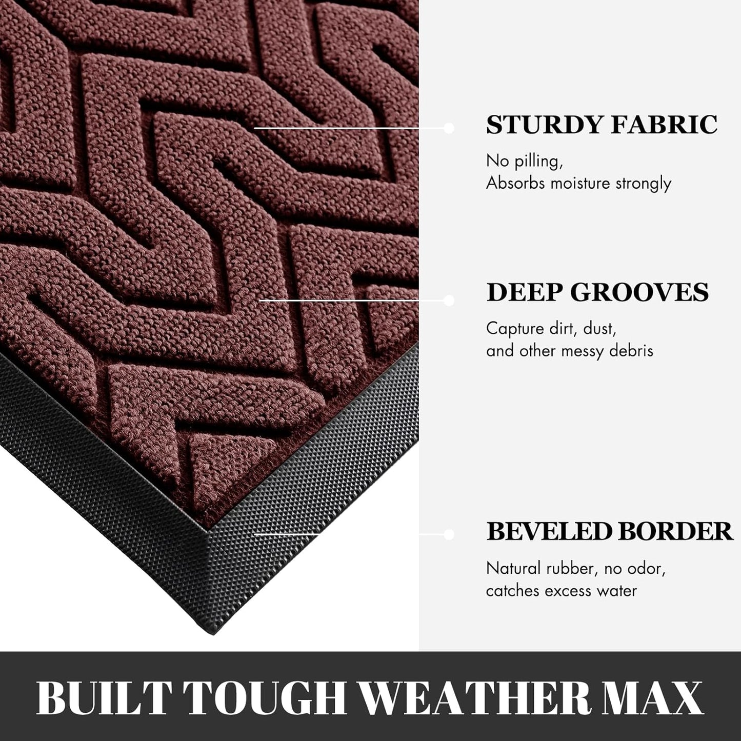 Yimobra Large Door Mat Outside Entrance 47x32, Waterproof Heavy Duty Outdoor Mats for Front Door, Non Slip Rubber Entry Mat for Garage Patio, Easy Clean, Red
