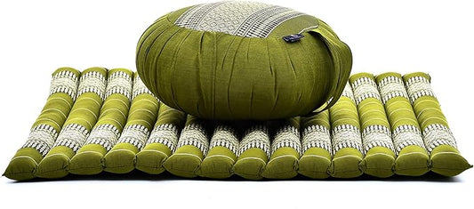 Leewadee Meditation Cushion Set – 1 Round Zafu Meditation Pillow and 1 Square Roll-Up Zabuton Meditation Mat, Pillows Bundle Filled with Kapok