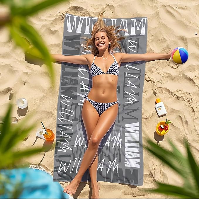 JML Personalized Beach Towel with Name, Custom Beach Towel with Name, Customized Microfiber Pool Towel, Quick Dry & Absorbent Swim Towel for Adult,Anniversary, Birthday, Summer Holiday,Vacation