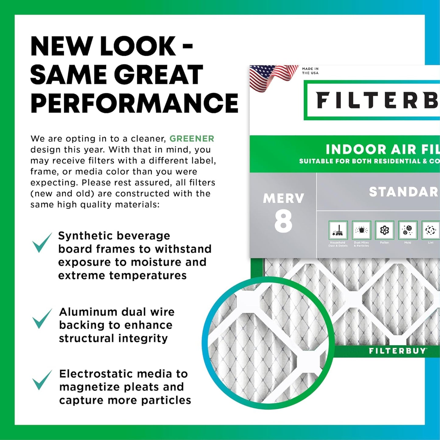 Filterbuy 10x10x1 Air Filter MERV 8 (MPR 700) Dust Defense Replacement (6-Pack), Electrostatic Pleated HVAC AC Furnace Filters, Made in USA (Actual Size: 9.50 x 9.50 x 0.75)