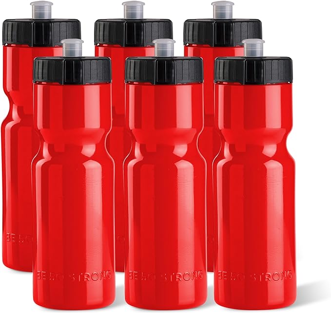 50 Strong Sports Water Bottles – Reusable 22 oz BPA-Free Plastic Bottles with Pull Top Cap – Made in USA – Top Rack Dishwasher Safe – Fits Most Bike Cages Brand