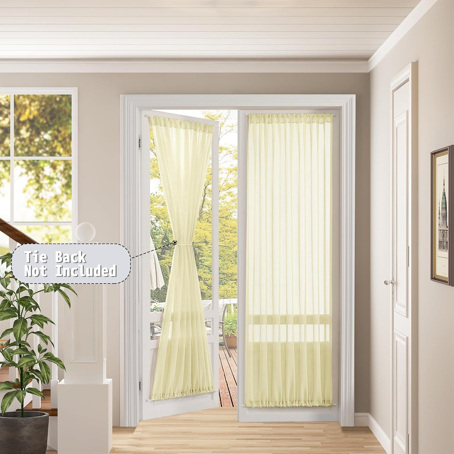 Tollpiz Sheer Door Curtain Closet Linen Textured Curtains Sheer Doorway Light Filtering Voile Patio Door Rod Pocket Curtain French Door, 54 x 72 inches Long, Transparent Yellow, Set of 1 Panel