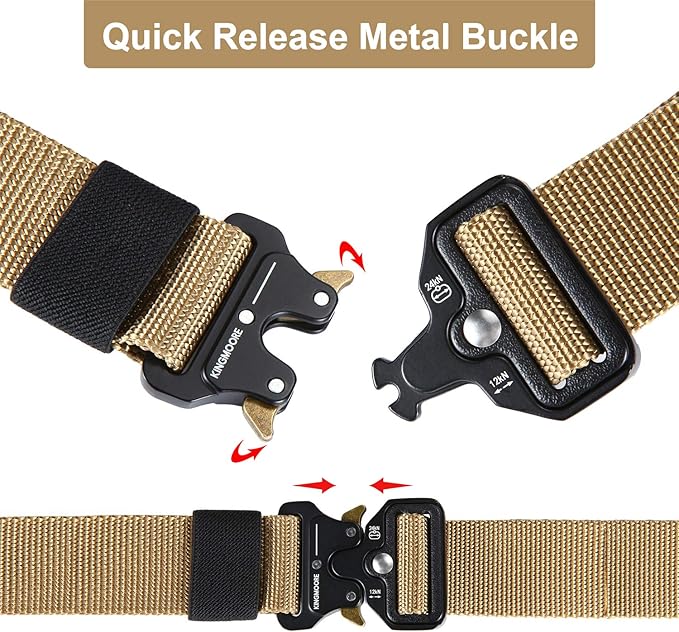 KingMoore Men's Tactical Belt Heavy Duty Webbing Belt Adjustable Military Style Nylon Belts with Metal Buckle