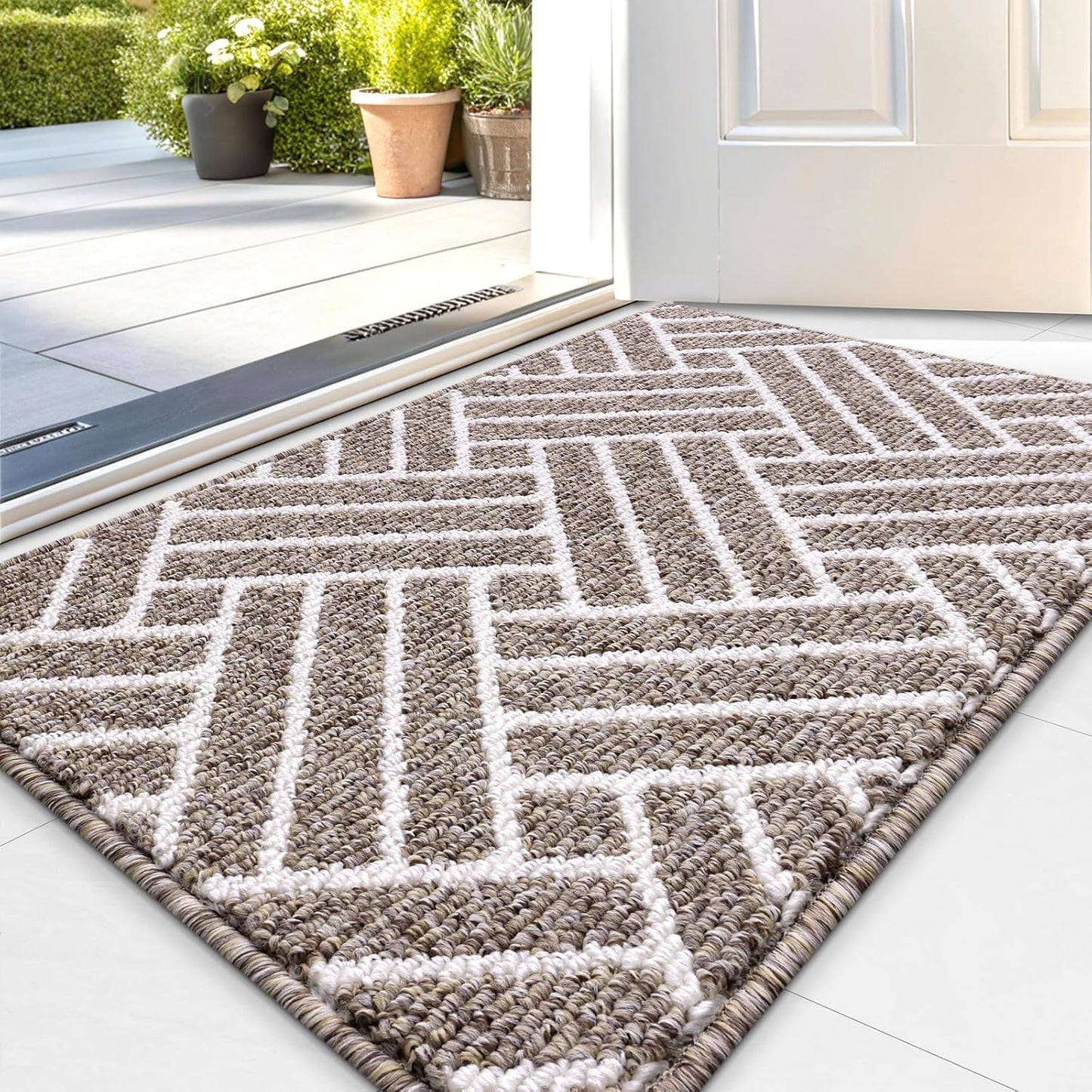 OLANLY Indoor Door Mat, 32x20 Inch, Dirt Resistant and Absorbent, Non-Slip Rubber Backing Floor Mats, Easy Clean Low-Profile Doormat for Entryway, Front Door, and Inside Entrance, Khaki