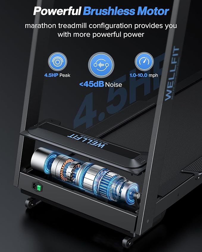 WELLFIT Auto Incline Treadmill, 10% Incline Heavyduty Treadmill with Pulse Sensor, 4.5HP, 10 MPH, 500 lbs Capacity, 20'' x 55'' Running Area Treadmills with Bluetooth Player & LED Display