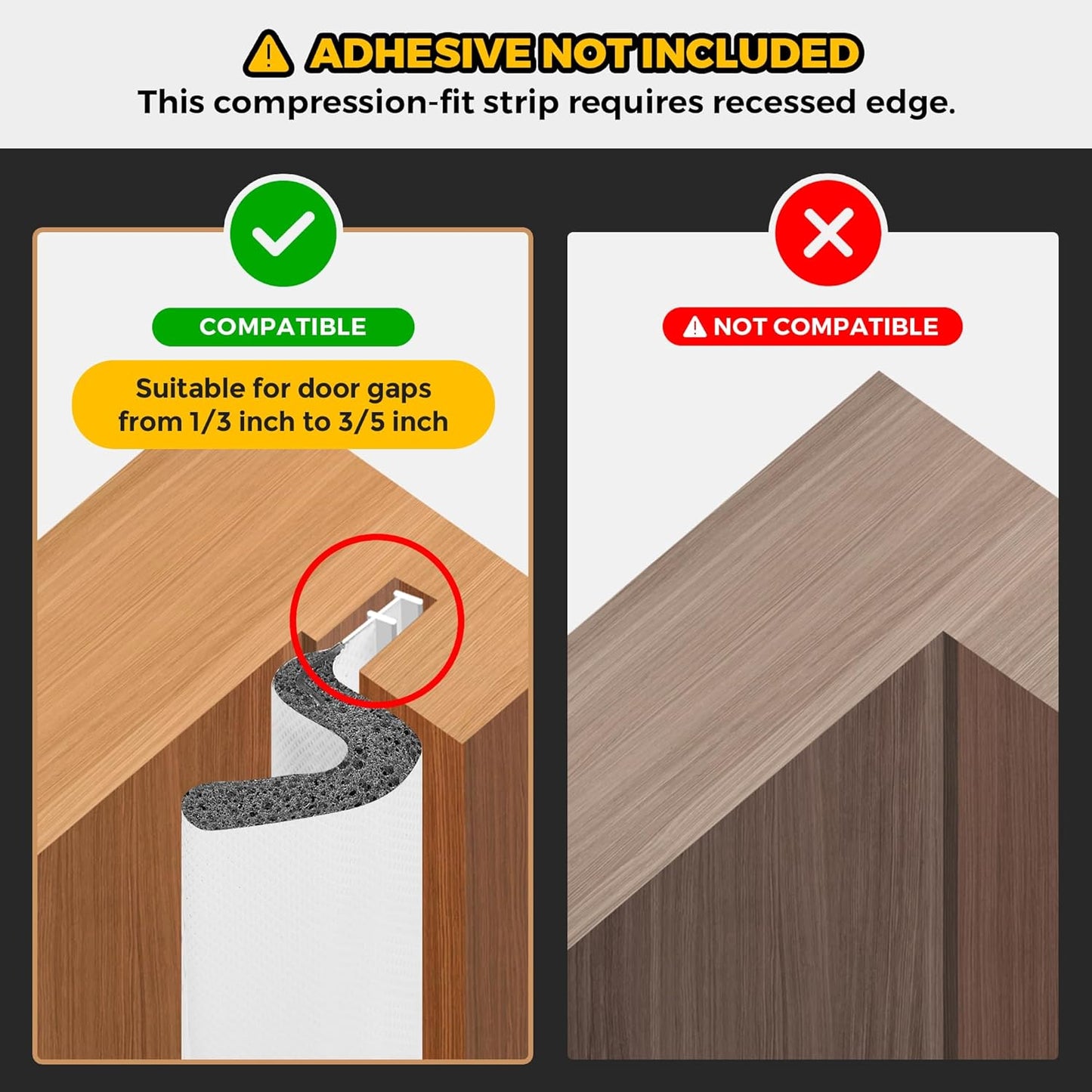 Weather Stripping Door Seal Strip - Soundproof Q Foam for Door Frame, Exterior Large Gap - Easy to Install (White, 50FT)