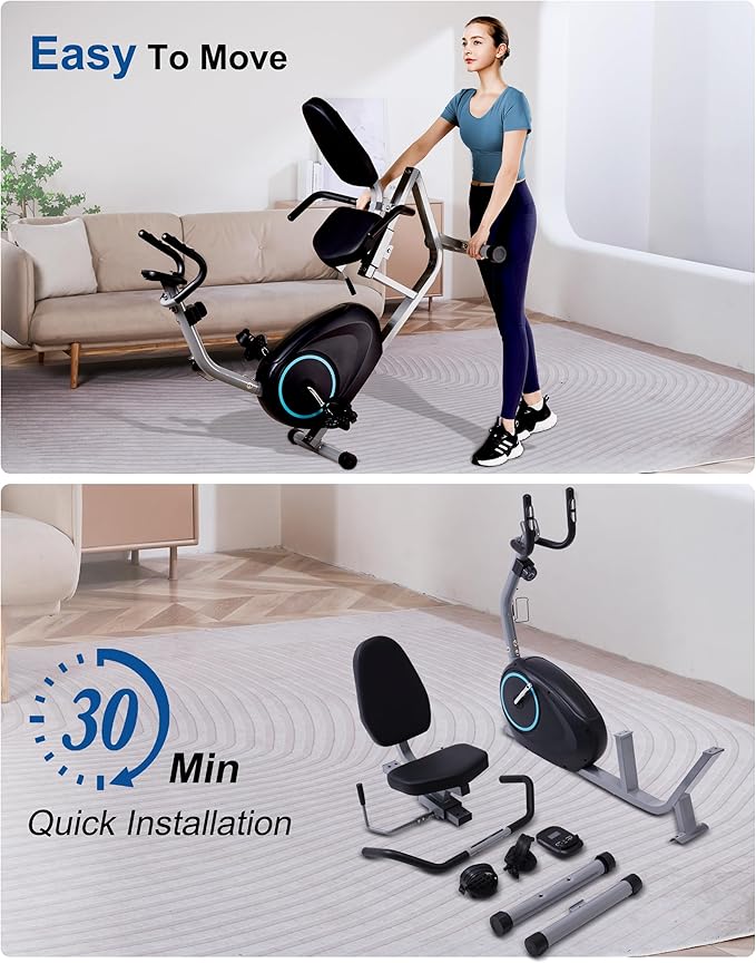 Recumbent Exercise Bike for Seniors - 400LB Weight Capacity Recumbent Bikes with Comfortable Seat, Pulse Sensor, 16-level Resistance, LCD Monitor