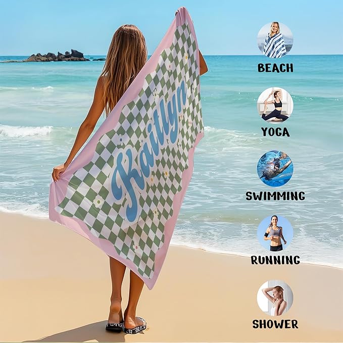 JML Personalized Beach Towel with Name, Custom Flower Beach Towel, Customized Microfiber Pool Towel, Quick Dry & Absorbent Swim Towel for Adult,Anniversary, Birthday, Summer Holiday,Vacation