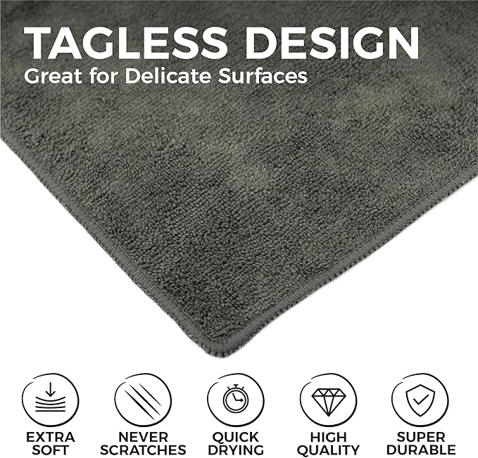 The Rag Company - All-Purpose Microfiber Terry Cleaning Towels - Commercial Grade, Highly Absorbent, Lint-Free, Streak-Free, Kitchens, Bathrooms, Offices, 300gsm, 16in x 16in, Grey (12-Pack)