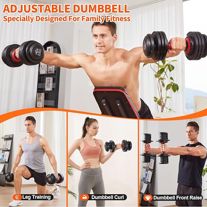 Adjustable Dumbbell Set 25/55/90LBS,10 in 1 Free Weights Dumbbell with Anti-Slip Texture Handle,1 Sec Speed Adjustment Men/Women Gym and Home Strength Training Equipment.