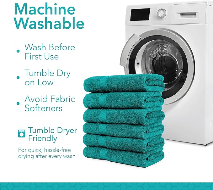 Pleasant Home Bath Towels Set of 6 (24” x 50”) 100% Cotton, 515 GSM | Lightweight, Soft & Absorbent Luxury Towels for Bathroom | for Gym, Pool & Spa | 6 Pack, Teal