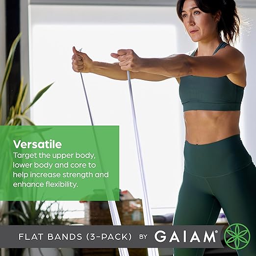 Gaiam Restore Strength and Flexibility Resistance Band Kit Set - 3 Levels of Resistance - Strength Training Workout Bands for Stretching Muscles - Versatile Exercise Tool - Light, Medium, and Heavy