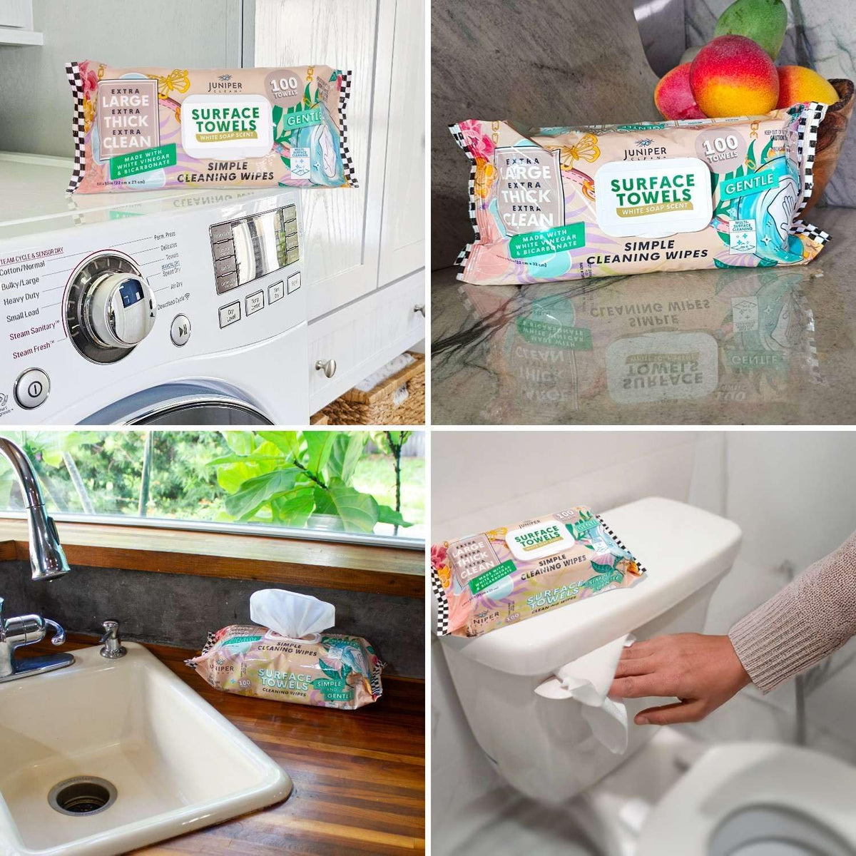 Single Surface Cleaning Wipes, Thick & Large Dispose, All-Purpose Cleaner for Bathroom, Kitchen, Office, 100 Count Soft Flow, Biodegradable, White Soap Scent