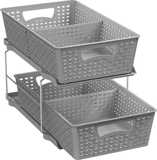 Simple Houseware 2 Tier Bathroom Organizer Tray Pull-Out Sliding Drawer/Under-Sink Storage, Grey