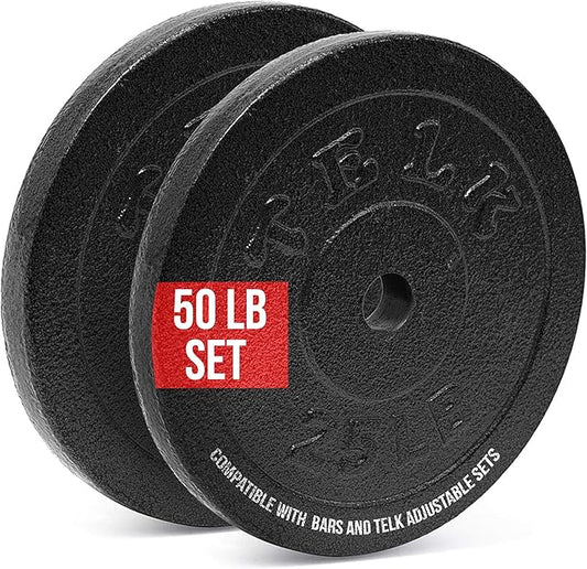 TELK – Adjustable Dumbbell Set – Home Gym Weight Set with Baked Enamel Cast Iron Plates – Space-Saving Free Weights for Strength Training