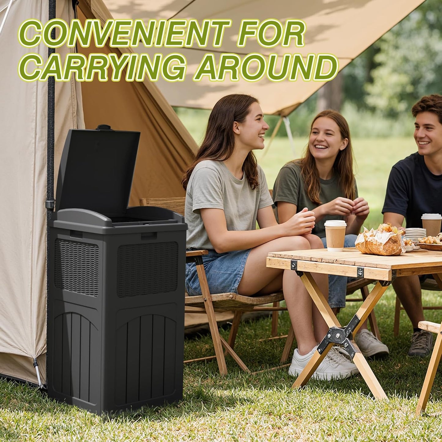 Greesum 33 Gallon Outdoor Trash Can with Lid, Waterproof Resin Garbage Bin for Hideaway, Deck, Patio, 3 Pack, Gray