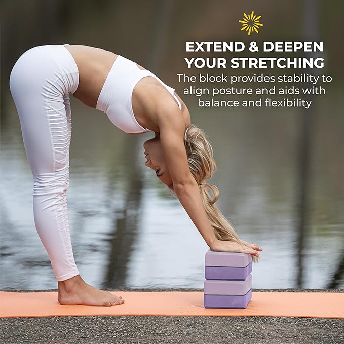 Sunshine Yoga 4" Striped Yoga Block, 10 Pack Bulk EVA Foam Yoga Blocks, Firm and Supportive Yoga Brick, Balance Foam for Stretching, Pilates, and Workout, 4" x 6" x 9"