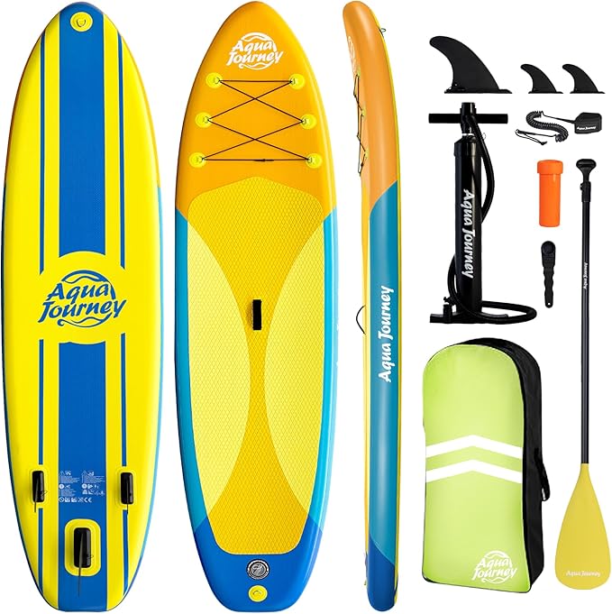 10'6"Inflatable Stand Up Paddle Board Ultra Portable-Lightweight & Stable|All-in-One Kit w/Aluminum Paddle, Dual-Action Pump & Backpack|Lakes & Oceans Ready for Family Recreation by Aquajourney