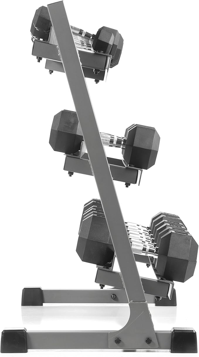 XMARK Dumbbell Set with Rack, Weights Dumbbells, Multiple Free Weights and Horizontal Storage for Home Gym Strength Training, Storage Rack Color Options