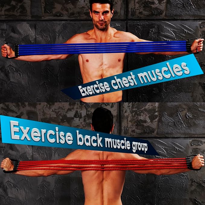 5-Level Chest Expander with Adjustable Resistance Bands, Exercise Band with Handle, Suitable for Men and Women of Different Strength Classes Fitness, Yoga, Training Home Gym Equipment