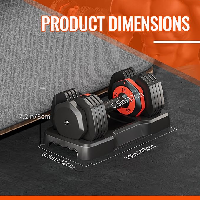 VEICK 25/55 lbs Adjustable Dumbbell with Anti-Slip Turning Handle, Fast Adjust Weight for Men Women, Exercise Equipment with Tray for Home Gym Full Body Workout Fitness