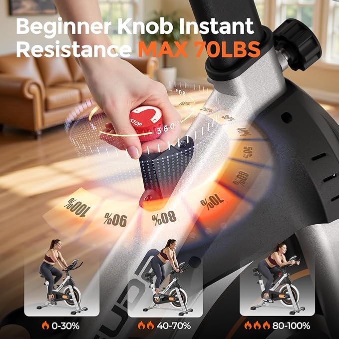 YOSUDA Exercise Bike, Brake Pad Stationary Bike for Home with Exclusive App, Magnetic Indoor Cycling Bike with 300 lb Weight Capacity, Low Noise, Tablet Holder and Fitness Courses for Weight Loss