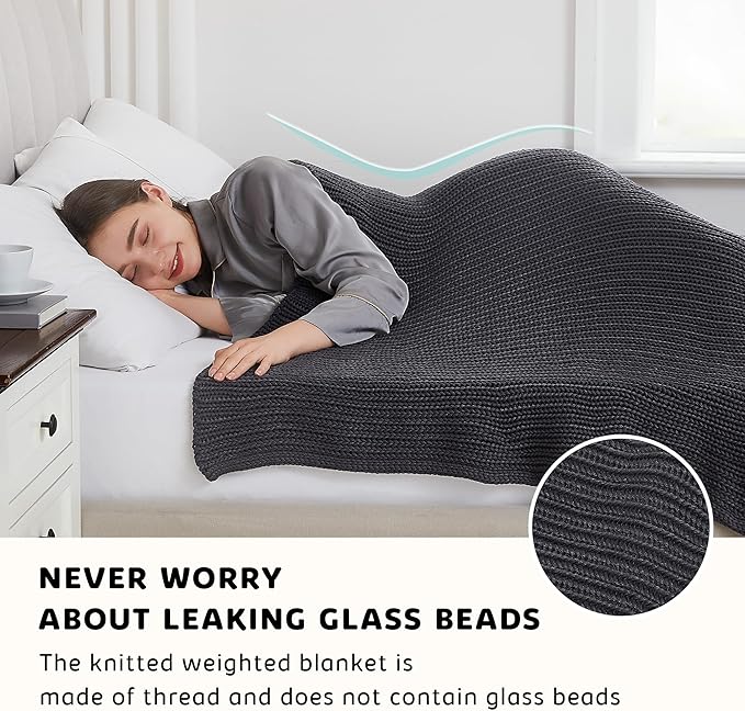 L'AGRATY Knitted Weighted Blanket - 48"x72" 12lbs Cooling Chunky Knit Heavy Blanket for Adults Braided Crochet Throw Thick Cable Yarn Knit Decorative No Beads Evenly Weighted Machine Washable