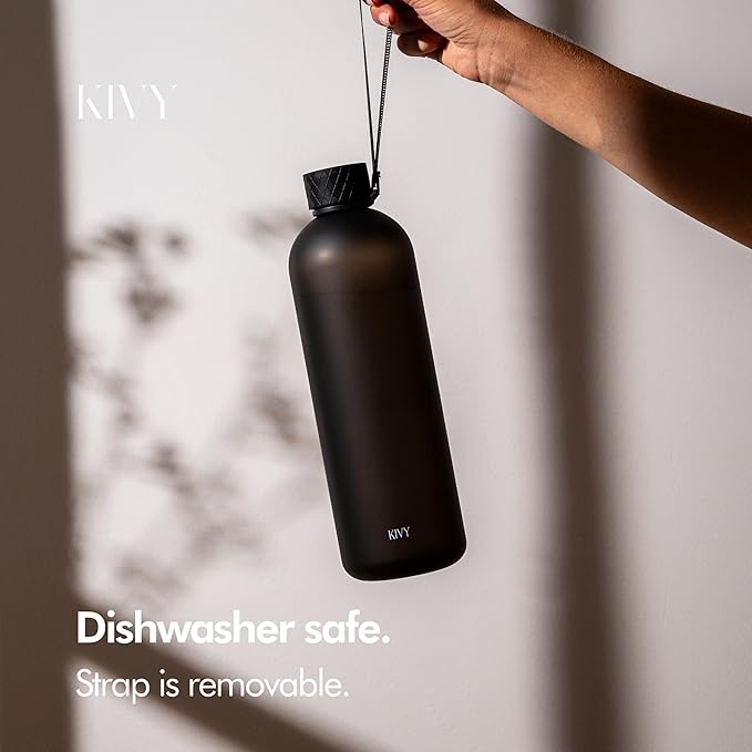 KIVY Slim Water Bottle 50oz [Lightweight & Shatterproof] - Reusable Tritan Water Bottle - Leak Proof Water Bottle for Women & Men - No Spill - Dishwasher Safe - Black