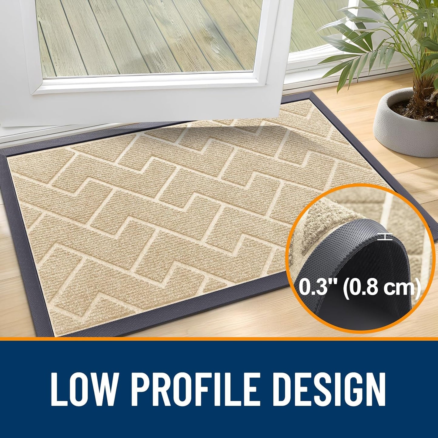 OLANLY Front Door Mat Indoor Outdoor Entrance, Waterproof All-Season, All-Weather Doormat, Sturdy Natural Rubber, Low Profile, Easy Clean Patio Porch Entryway Mat, Herringbone Brick (Beige, 47x23)