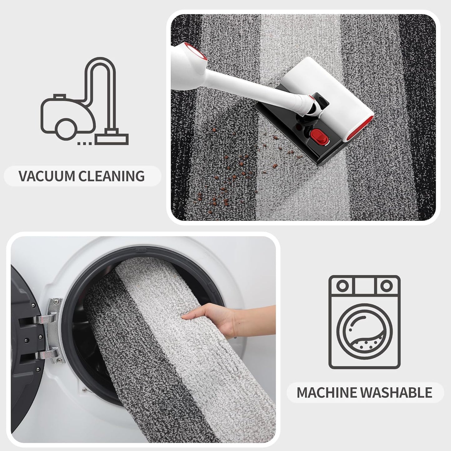 Kitinjoy Indoor Outdoor Door Mat, 47x20 Non-Slip Absorbent Dirt Trapper, Low-Profile Washable Inside Entrance Front Floor Mat, Sturdy Soft Entry Doormats for Entryway, Grey