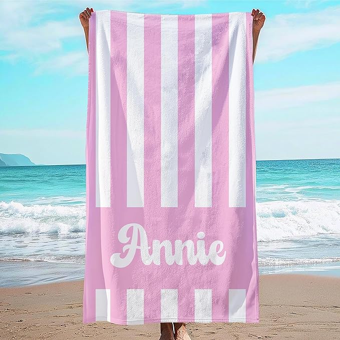 JML Personalized Beach Towel with Name, Custom Cabana Stripe Beach Towel, Customized Microfiber Pool Towel, Quick Dry & Absorbent Swim Towel for Adult,Mother's Day, Birthday, Summer Holiday,Vacation