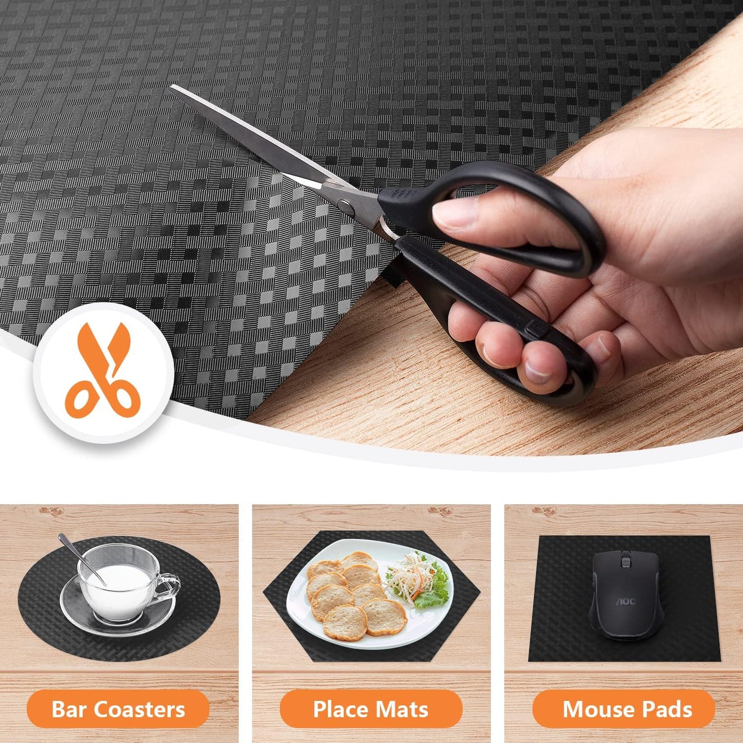 Shelf Liners for Kitchen Cabinets Refrigerator Liners Waterproof & Oil-Proof Kitchen Cupboard Liner Non-Slip Drawer Mats EVA Material Non Adhesive Fridge Liner for Shelves - Black 23.6 x 78.7 Inches