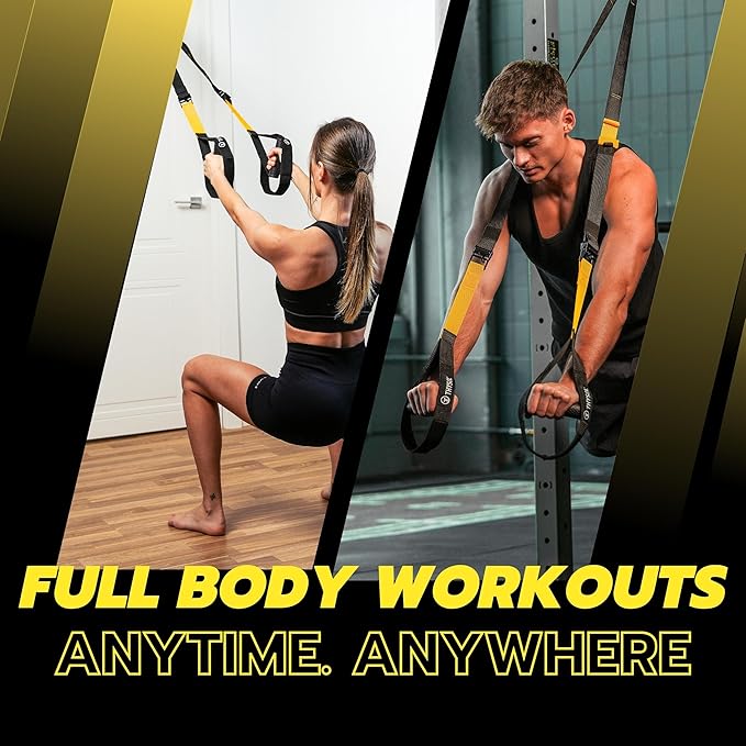 THYSOL® Resistance Trainer Pro Xtreme Straps Army | Sling Trainer Set with Adjustable Door Anchor | Fitness Home Workouts - Suitable for Travelling & for Training Indoor & Outdoor (Yellow)