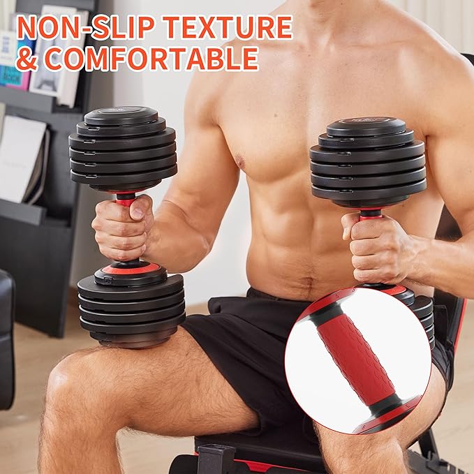 Adjustable Dumbbell Set 25/55/90LBS,10 in 1 Free Weights Dumbbell with Anti-Slip Texture Handle,1 Sec Speed Adjustment Men/Women Gym and Home Strength Training Equipment.