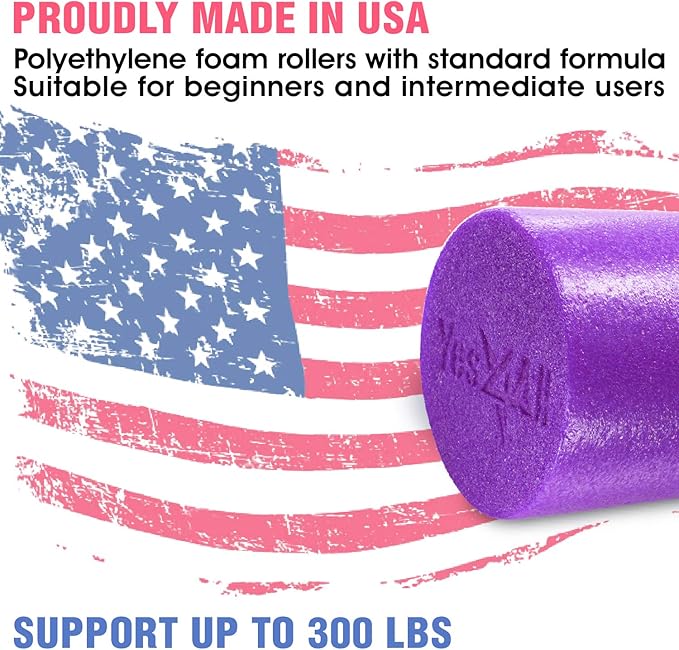 Yes4All Medium Firm Round PE Foam Roller 12, 18, 24, 36 Inches for Pilates, Yoga, Stretching, Balance & Core Exercises