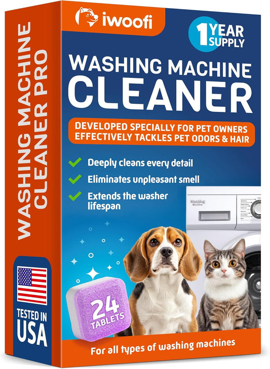 Washing Machine Cleaner Tablets for Pet Owners -Easily Removes Residue Grime Pets Odors and Hard Water Buildup–Formulated for Pet Owners - 24 Pack