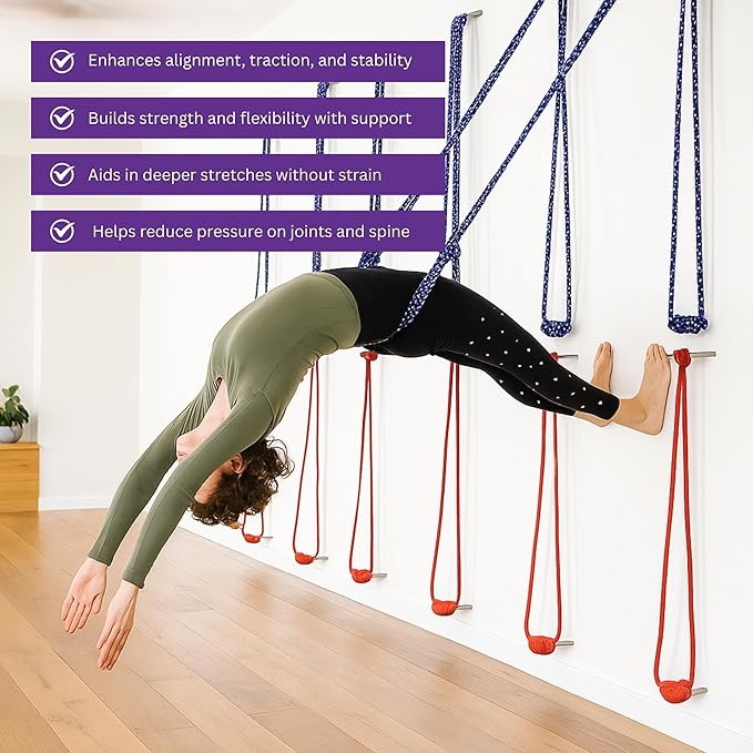 Yogikuti Iyengar Yoga Wall Rope Pair Premium Quality Cotton & Polyester Ropes for Restorative & Anti-Gravity Poses