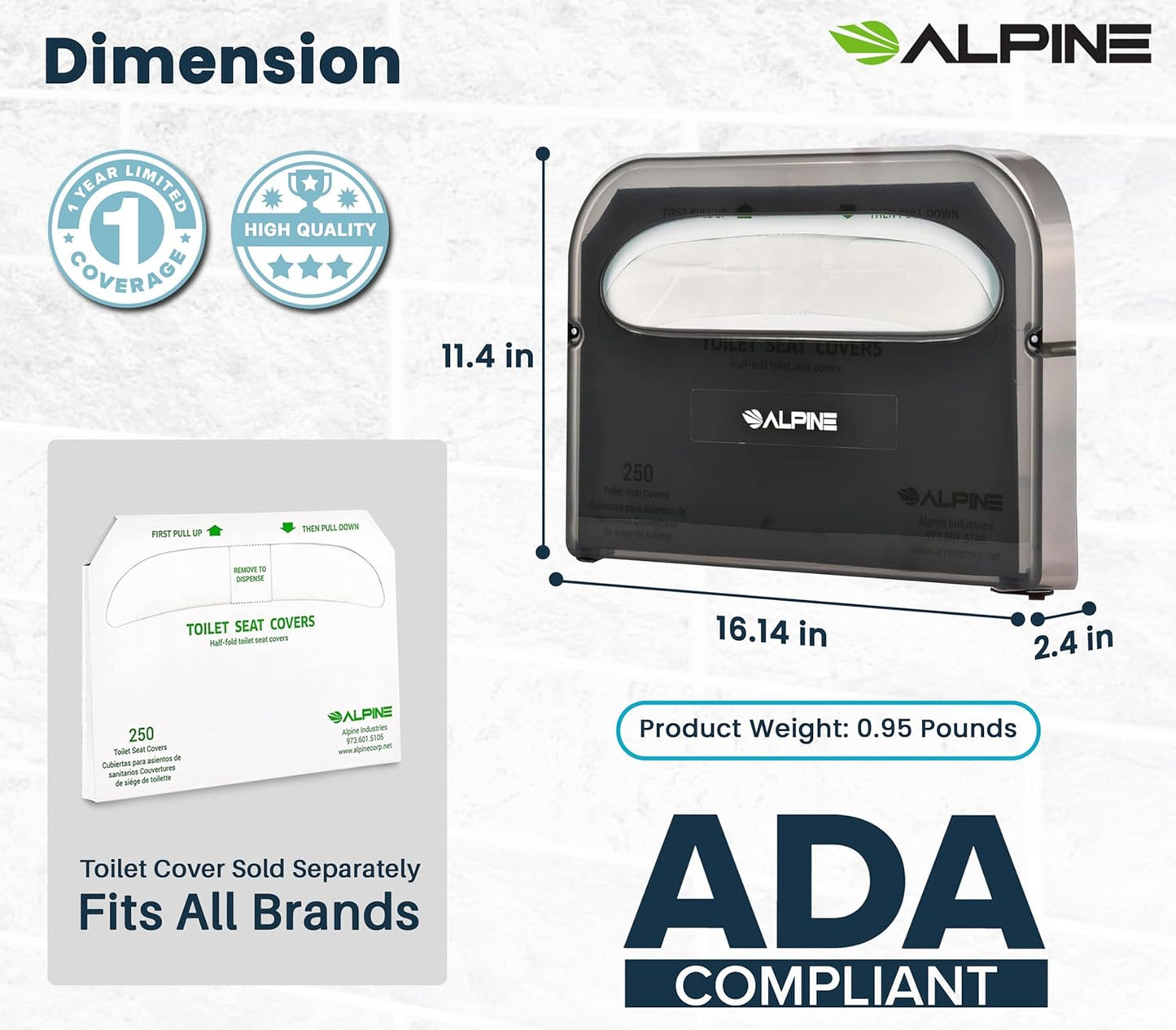 Alpine Toilet Seat Cover Dispenser - 2 Pack Wall Mount Disposable Toilet Seat Cover Holder for Commercial and Residential Use, Half Fold.