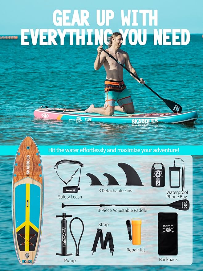11' Inflatable Stand Up Paddle Board – Extra Wide SUP for Adults & Kids of All Skill Levels, Stable Paddleboard with Pump, Fins, Backpack, Accessories & Waterproof Phone Pouch