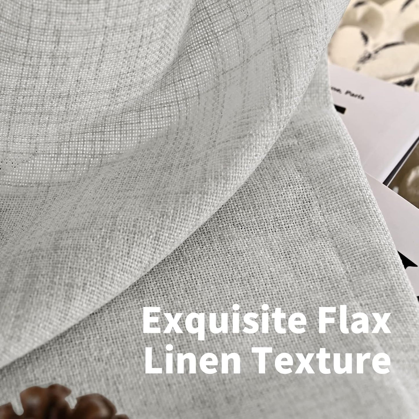 YoungsTex Linen Curtains 63 Inch Length for Living Room, Light Grey Semi Sheer Drapes Rod Pocket Back Tab Light Filtering Window Treaments for Bedroom Office, 38 X 63 Inch, 2 Panels