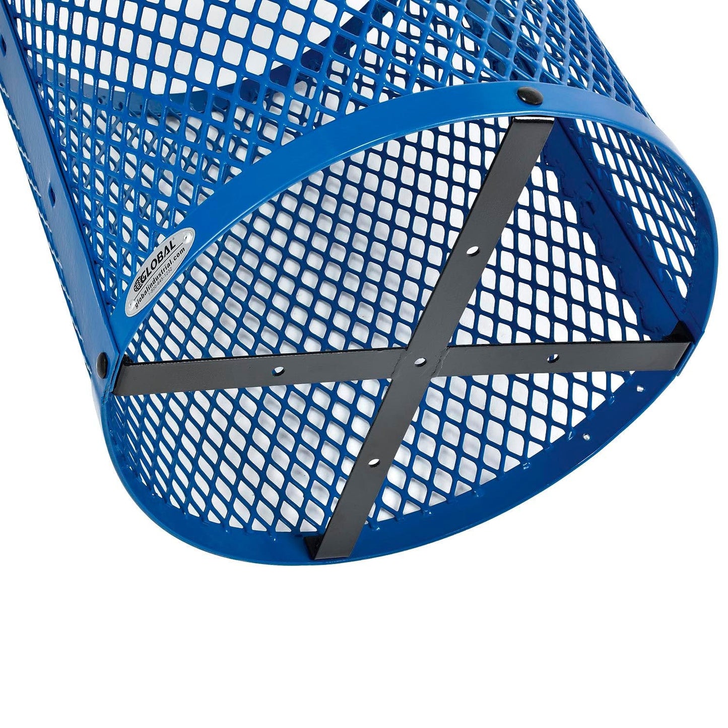 Global Industrial 36 Gallon Outdoor Steel Trash Can with Dome Lid, Plastic Liner and Anchor Kit Included, 23-1/2" Diameter x 40" H, Powder Coat Finish, Unassembled, Blue